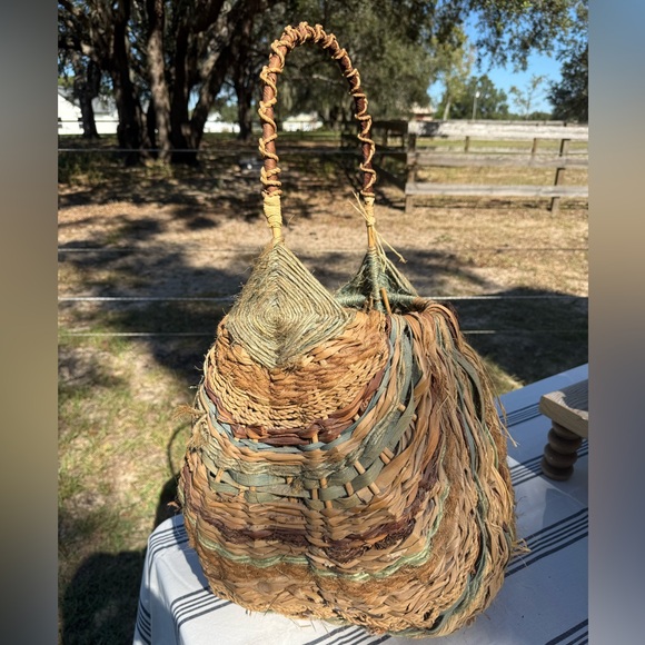 Vintage Large Handcrafted Woven Straw Harvest Basket